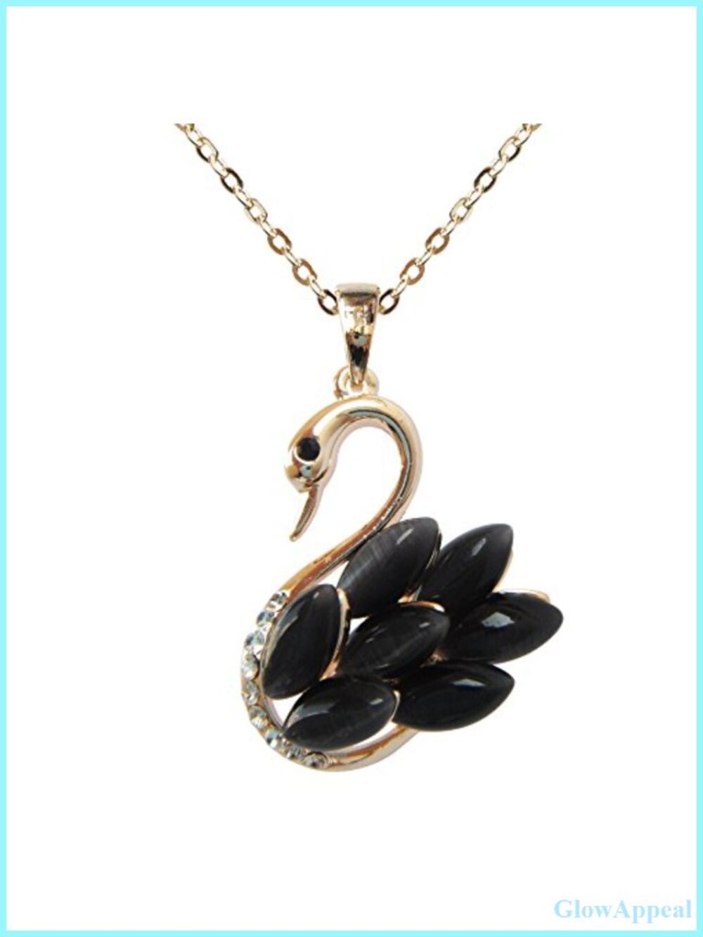 18k Yellow Gold Plated Swan Created Opal Crystal Pendant Necklace 16+2 in